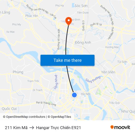 211 Kim Mã to Hangar Trực Chiến E921 map