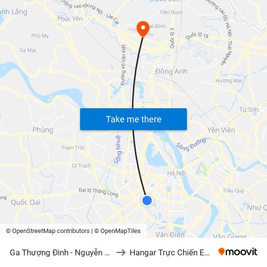 Ga Thượng Đình - Nguyễn Trãi to Hangar Trực Chiến E921 map