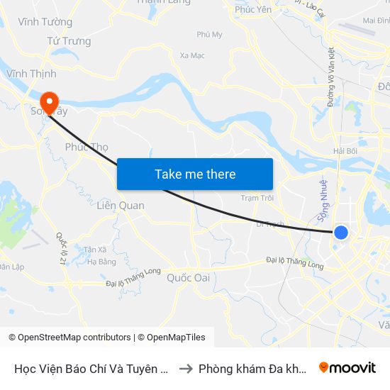 Học Viện Báo Chí Và Tuyên Truyền - 36 Xuân Thủy to Phòng khám Đa khoa THIÊN PHÚC. map