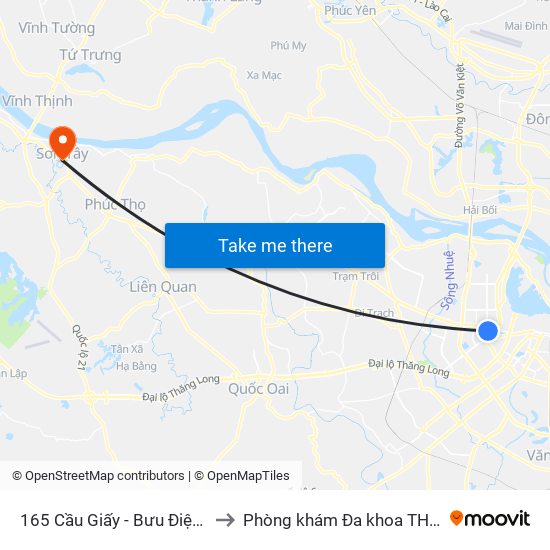 165 Cầu Giấy - Bưu Điện Cầu Giấy to Phòng khám Đa khoa THIÊN PHÚC. map