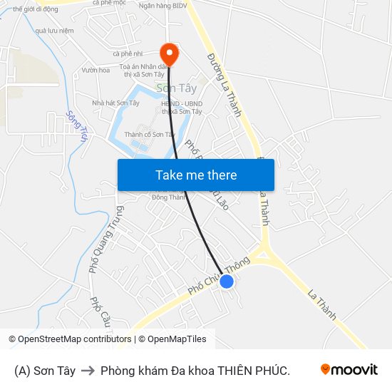 (A) Sơn Tây to Phòng khám Đa khoa THIÊN PHÚC. map