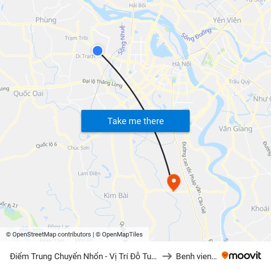 Điểm Trung Chuyển Nhổn - Vị Trí Đỗ Tuyến 20, 29, 32 (Chiều Sơn Tây - Hà Nội)- Đường 32 to Benh vien Tam than TW1 map