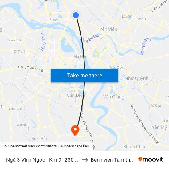 Ngã 3 Vĩnh Ngọc - Km 9+230 Quốc Lộ 3 to Benh vien Tam than TW1 map