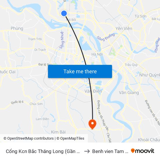 Cổng Kcn Bắc Thăng Long (Gần Cầu Vượt Bộ Hành) to Benh vien Tam than TW1 map