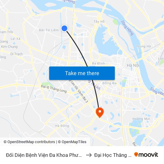 Đối Diện Bệnh Viện Đa Khoa Phương Đông to Đại Học Thăng Long map