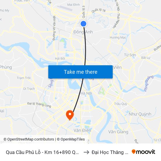 Qua Cầu Phủ Lỗ - Km 16+890 Quốc Lộ 3 to Đại Học Thăng Long map