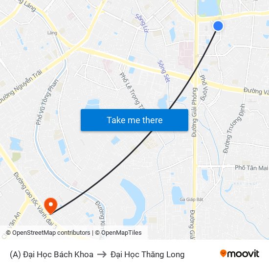 (A) Đại Học Bách Khoa to Đại Học Thăng Long map