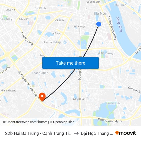 22b Hai Bà Trưng - Cạnh Tràng Tiền Plaza to Đại Học Thăng Long map