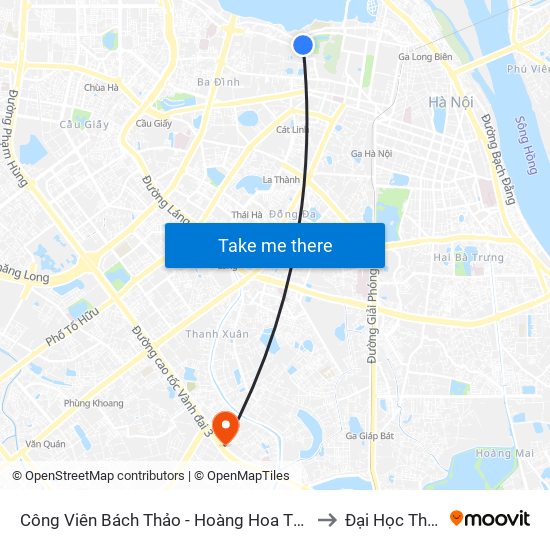 Công Viên Bách Thảo - Hoàng Hoa Thám (Qua Phố Ngọc Hà) to Đại Học Thăng Long map