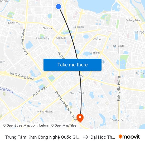 Trung Tâm Khtn Công Nghệ Quốc Gia - 18 Hoàng Quốc Việt to Đại Học Thăng Long map