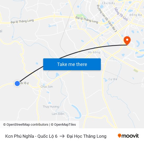 Kcn Phú Nghĩa - Quốc Lộ 6 to Đại Học Thăng Long map