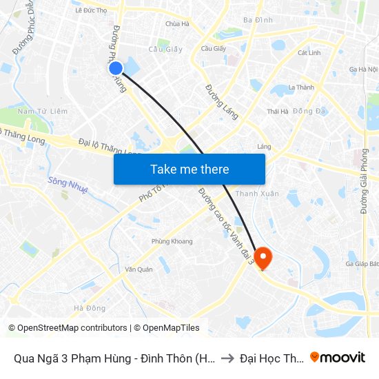 Qua Ngã 3 Phạm Hùng - Đình Thôn (Hướng Đi Phạm Văn Đồng) to Đại Học Thăng Long map