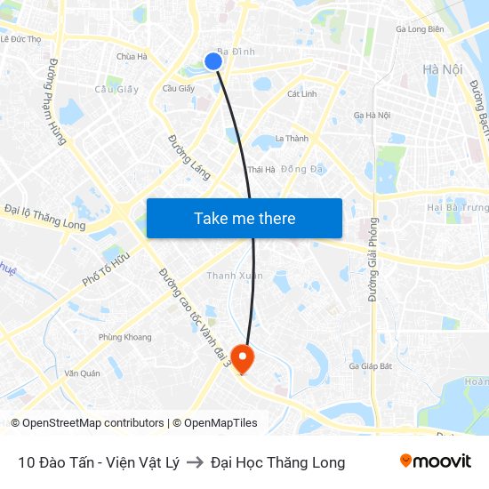 10 Đào Tấn - Viện Vật Lý to Đại Học Thăng Long map