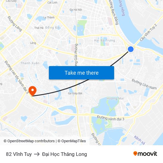 82 Vĩnh Tuy to Đại Học Thăng Long map