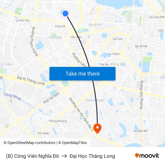 (B) Công Viên Nghĩa Đô to Đại Học Thăng Long map
