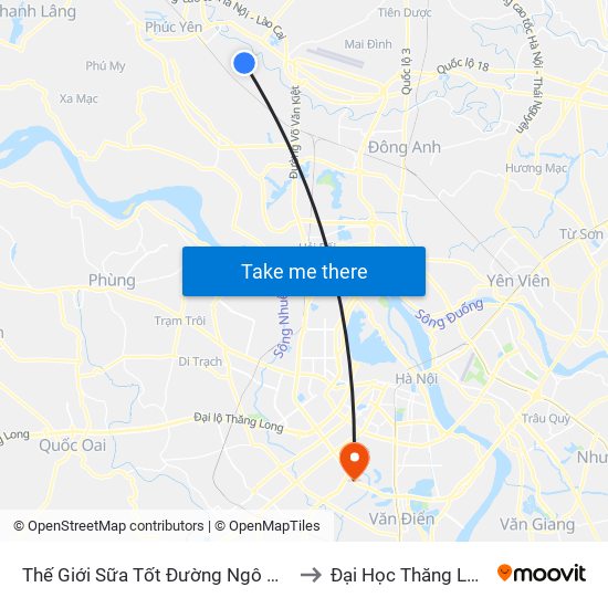 Thế Giới Sữa Tốt Đường Ngô Miên to Đại Học Thăng Long map