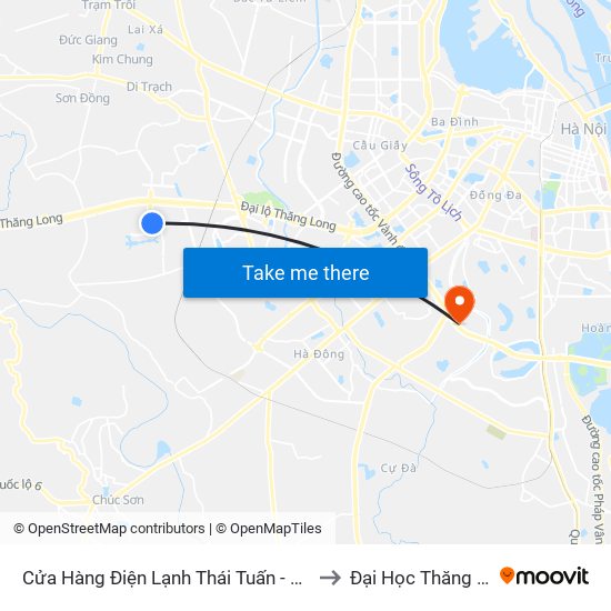 Cửa Hàng Điện Lạnh Thái Tuấn - Vân Lũng to Đại Học Thăng Long map