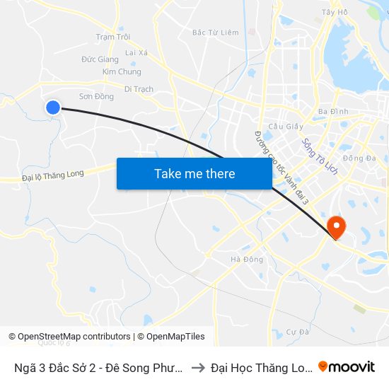 Ngã 3 Đắc Sở 2 - Đê Song Phương to Đại Học Thăng Long map