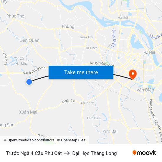 Trước Ngã 4 Cầu Phú Cát to Đại Học Thăng Long map