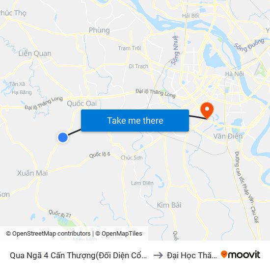 Qua Ngã 4 Cấn Thượng(Đối Diện Cổng Làng Phú Cường) to Đại Học Thăng Long map