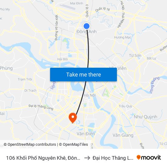 106 Khối Phố Nguyên Khê, Đông Anh to Đại Học Thăng Long map