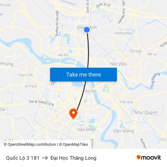 Quốc Lộ 3 181 to Đại Học Thăng Long map