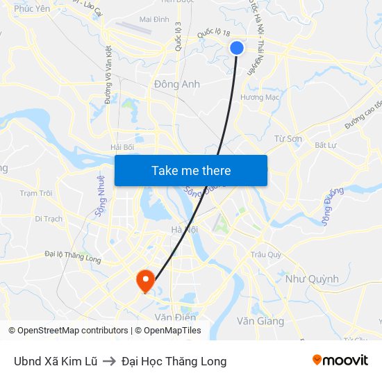 Ubnd Xã Kim Lũ to Đại Học Thăng Long map