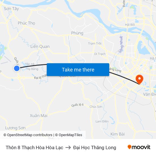 Thôn 8 Thạch Hòa Hòa Lạc to Đại Học Thăng Long map