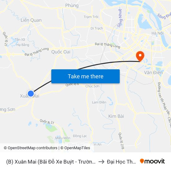 (B) Xuân Mai (Bãi Đỗ Xe Buýt - Trường Đại Học Lâm Nghiệp) to Đại Học Thăng Long map