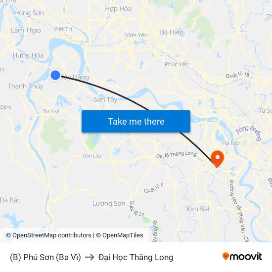 (B) Phú Sơn (Ba Vì) to Đại Học Thăng Long map