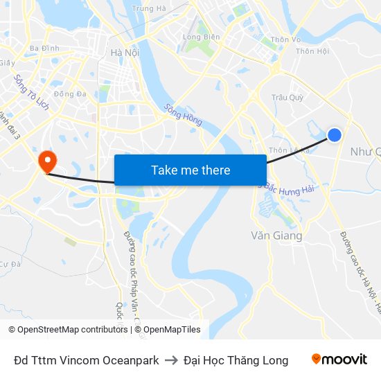 Đd Tttm Vincom Oceanpark to Đại Học Thăng Long map