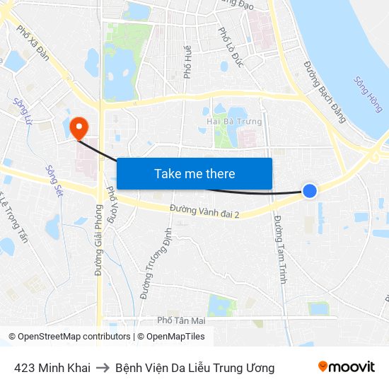 423 Minh Khai to Bệnh Viện Da Liễu Trung Ương map