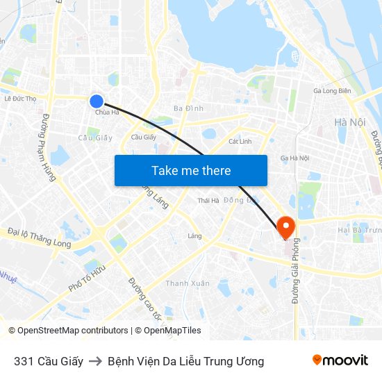 331 Cầu Giấy to Bệnh Viện Da Liễu Trung Ương map