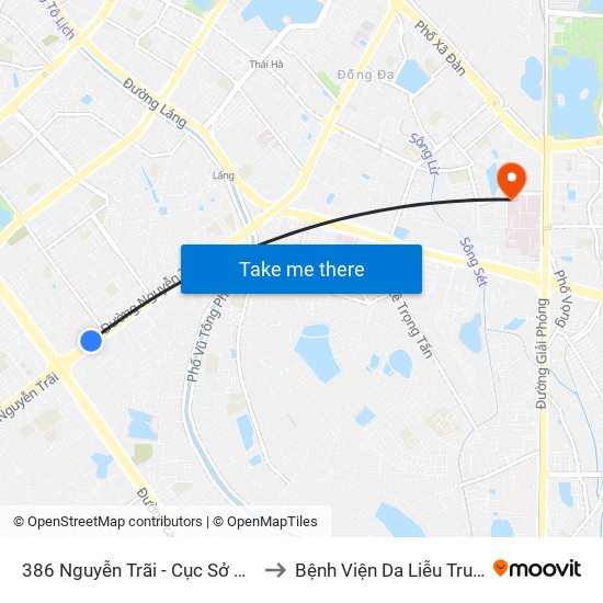 386 Nguyễn Trãi - Cục Sở Hữu Trí Tuệ to Bệnh Viện Da Liễu Trung Ương map