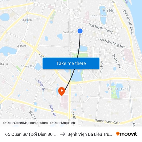 65 Quán Sứ (Đối Diện 80 Quán Sứ) to Bệnh Viện Da Liễu Trung Ương map