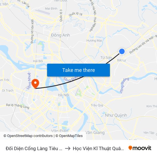 Đối Diện Cổng Làng Tiêu Sơn to Học Viện Kĩ Thuật Quân Sự map