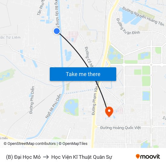 (B) Đại Học Mỏ to Học Viện Kĩ Thuật Quân Sự map