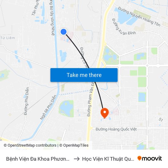 Bệnh Viện Đa Khoa Phương Đông to Học Viện Kĩ Thuật Quân Sự map