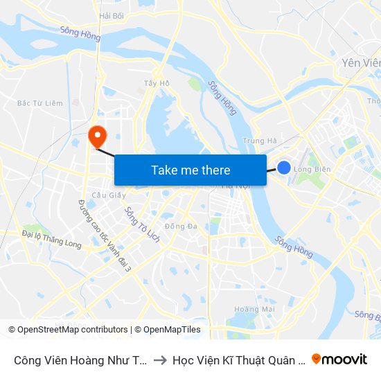 Công Viên Hoàng Như Tiếp to Học Viện Kĩ Thuật Quân Sự map