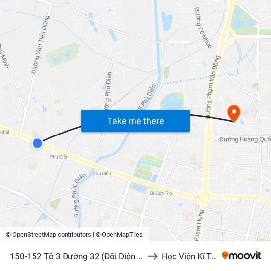 150-152 Tổ 3 Đường 32 (Đối Diện Công Ty Vật Liệu & Bưu Điện ) to Học Viện Kĩ Thuật Quân Sự map
