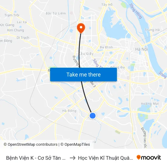 Bệnh Viện K - Cơ Sở Tân Triều to Học Viện Kĩ Thuật Quân Sự map