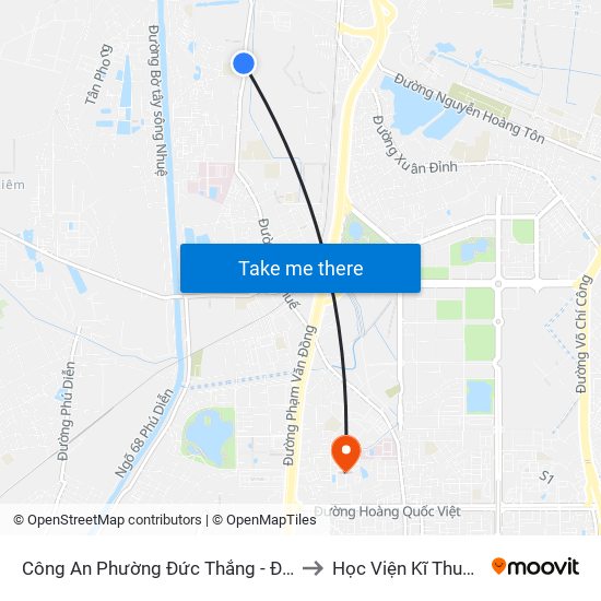 Công An Phường Đức Thắng - Đường Đông Ngạc to Học Viện Kĩ Thuật Quân Sự map