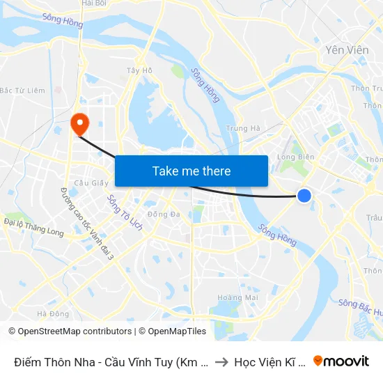 Điếm Thôn Nha - Cầu Vĩnh Tuy (Km 4+500 Đường Long Biên Xuân Quan) to Học Viện Kĩ Thuật Quân Sự map