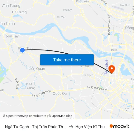 Ngã Tư Gạch - Thị Trấn Phúc Thọ (Chiều Đi Sơn Tây) to Học Viện Kĩ Thuật Quân Sự map