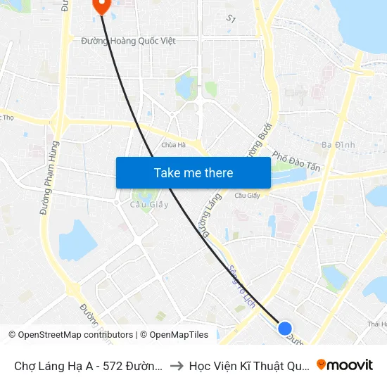 Chợ Láng Hạ A - 572 Đường Láng to Học Viện Kĩ Thuật Quân Sự map