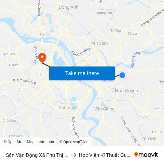 Sân Vận Động Xã Phú Thị - Ql17 to Học Viện Kĩ Thuật Quân Sự map