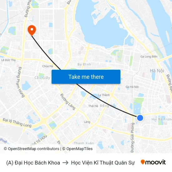 (A) Đại Học Bách Khoa to Học Viện Kĩ Thuật Quân Sự map
