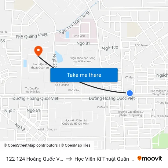 122-124 Hoàng Quốc Việt to Học Viện Kĩ Thuật Quân Sự map