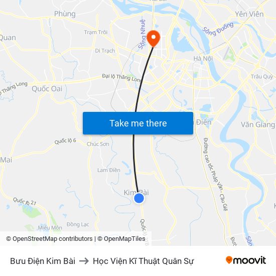 Bưu Điện Kim Bài to Học Viện Kĩ Thuật Quân Sự map