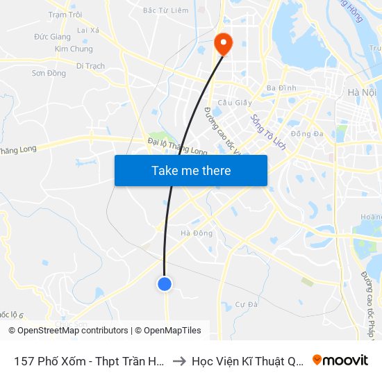 157 Phố Xốm - Thpt Trần Hưng Đạo to Học Viện Kĩ Thuật Quân Sự map